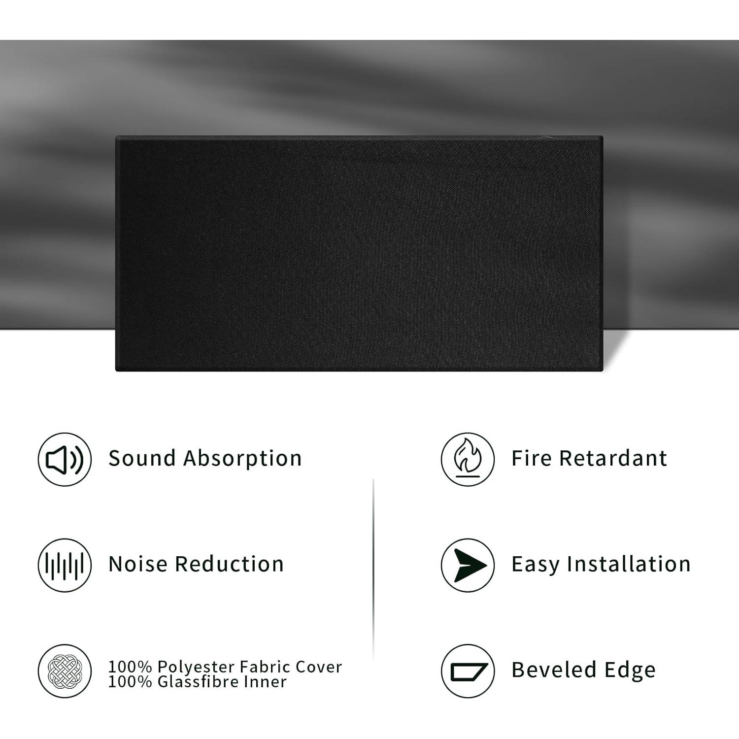 Panel Acústico Negro 60x30 cm - Paquete de 2 Absorbentes de Sonido