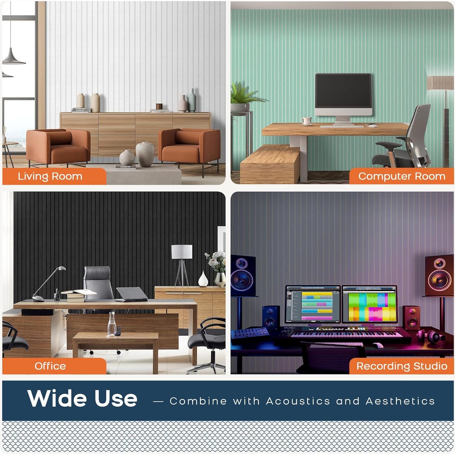 Paneles Acústicos BUBOS 6 Piezas 121.9x30.5 cm Autoadhesivos