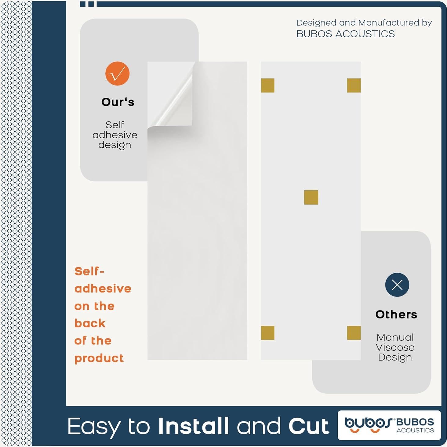 Paneles Acústicos BUBOS 6 Piezas 121.9x30.5 cm Autoadhesivos