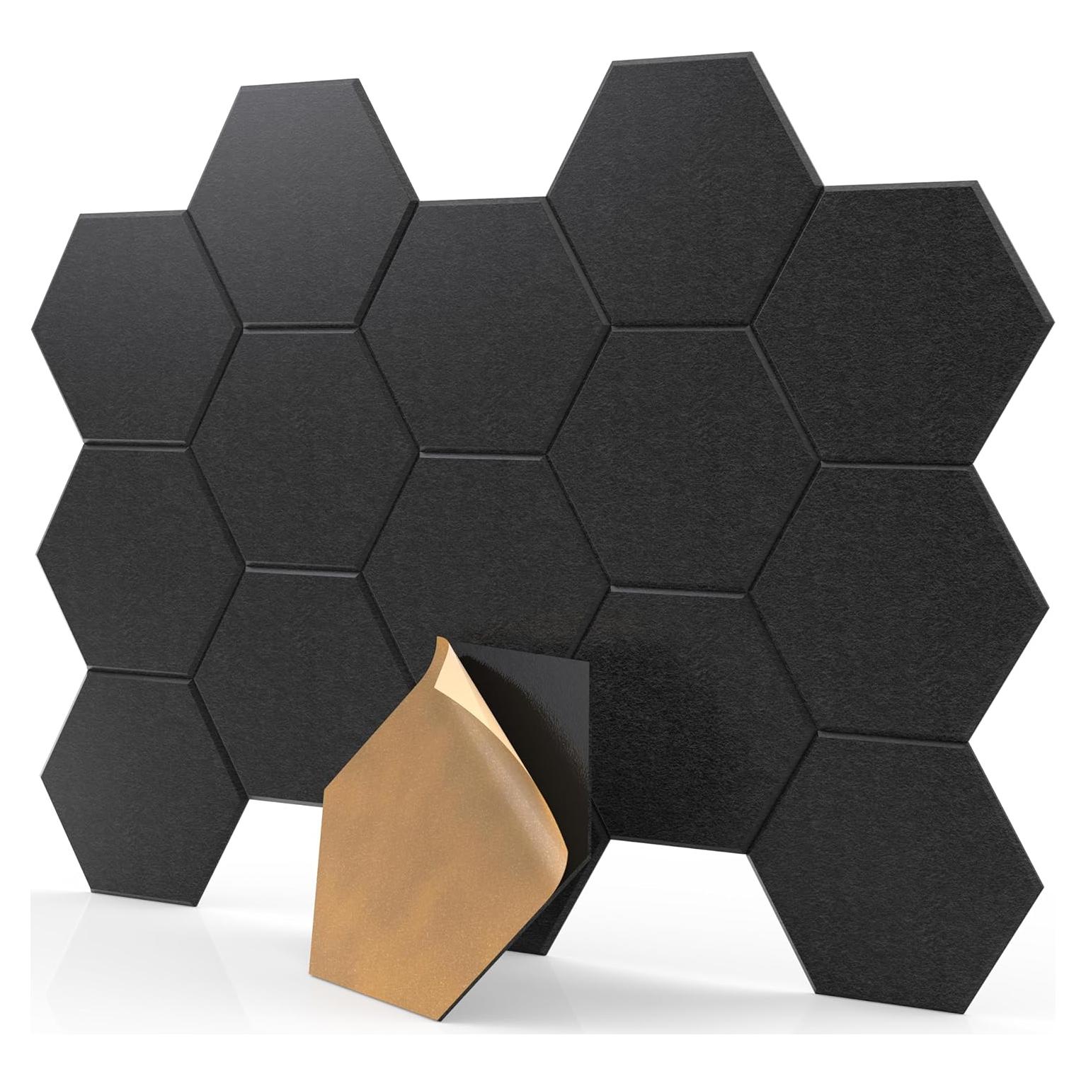 Paquete de 18 Paneles Acústicos Hexagonales Autoadhesivos 30.5x25.4cm