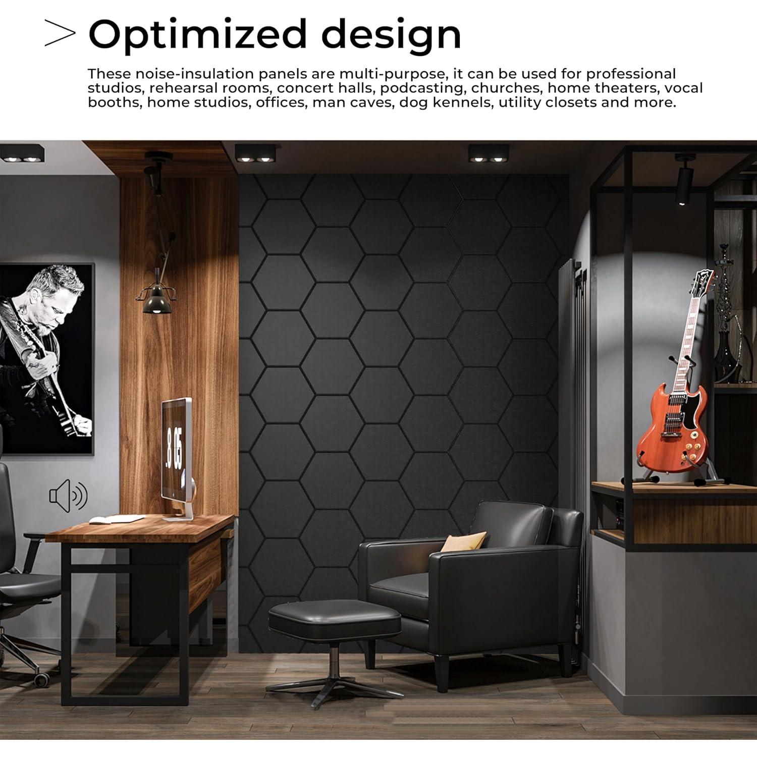 Paquete de 18 Paneles Acústicos Hexagonales Autoadhesivos 30.5x25.4cm