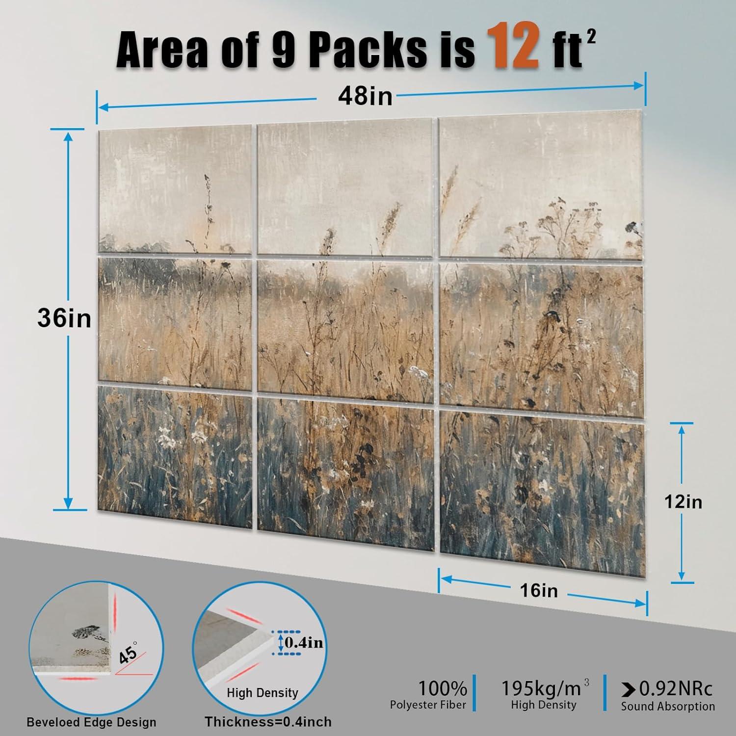 Paquete de 9 Paneles Acústicos ENSPEST 121.92x91.44 cm Decorativos