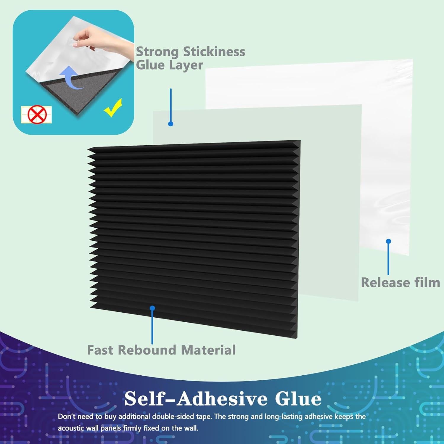 Paneles Acústicos EEKIYA Autoadhesivos 4 Piezas 48x24x2.54 cm