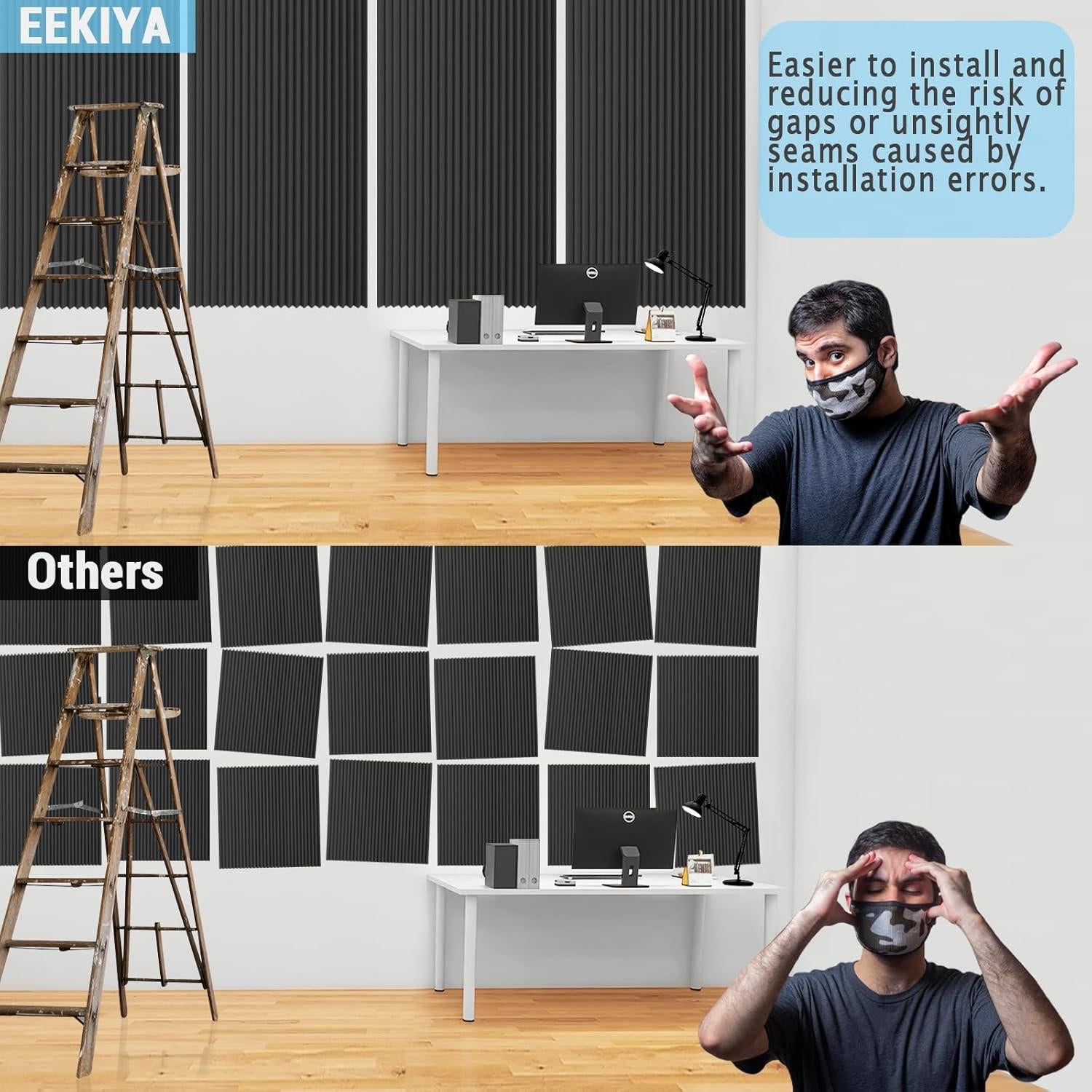 Paneles Acústicos EEKIYA Autoadhesivos 4 Piezas 48x24x2.54 cm