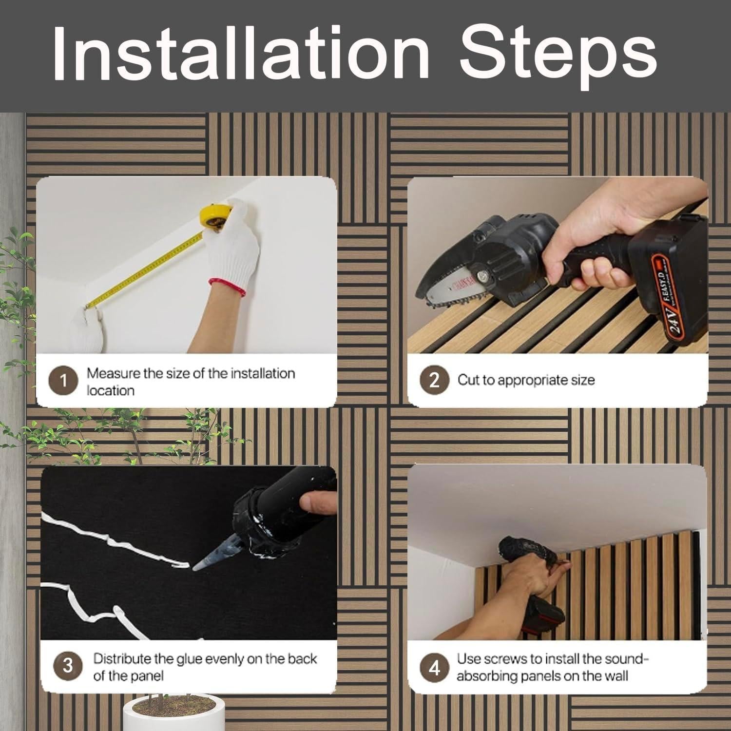 Paneles Acústicos 3D de Madera Nuez 60x60 cm - 4 Pcs