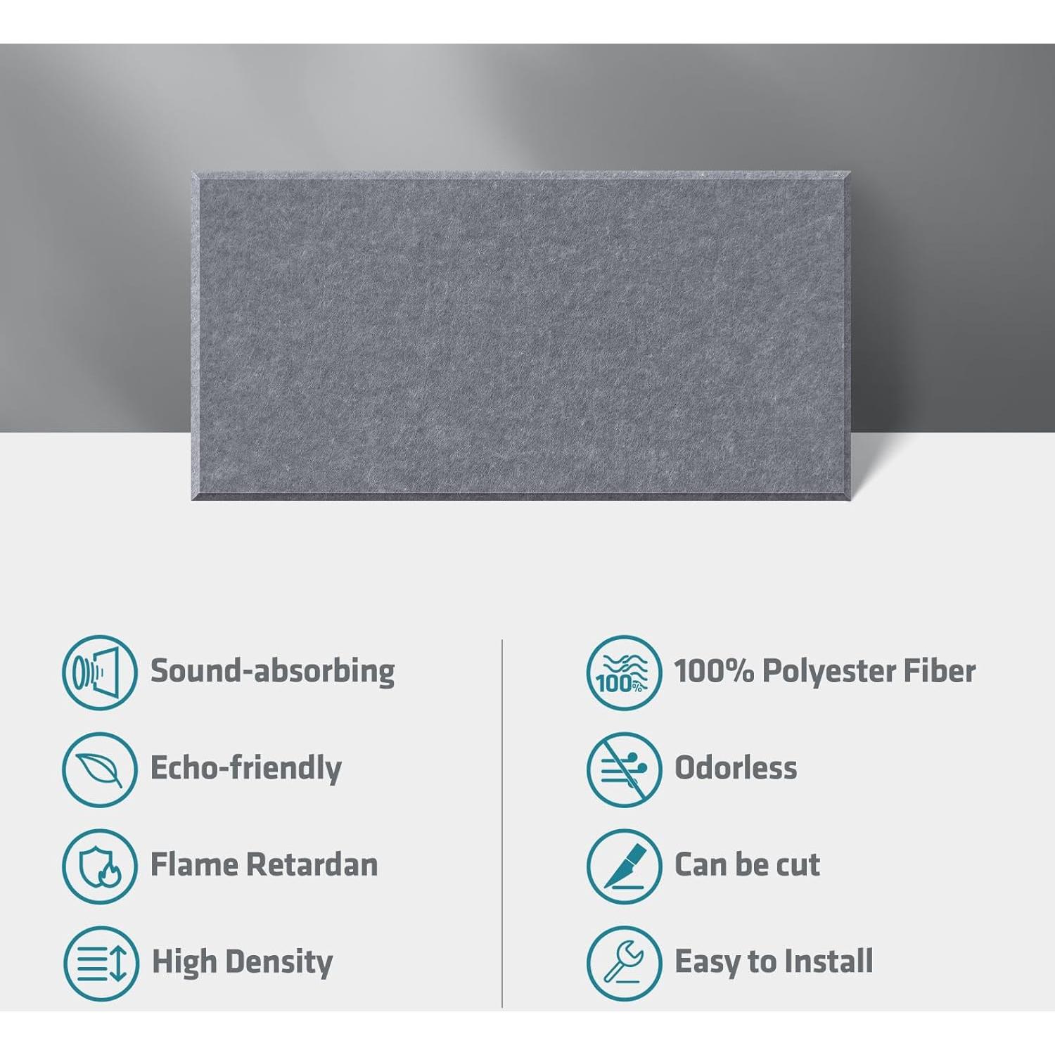 Paneles Acústicos Autoadhesivos 6 PCS 60x30 cm Alta Densidad Gris