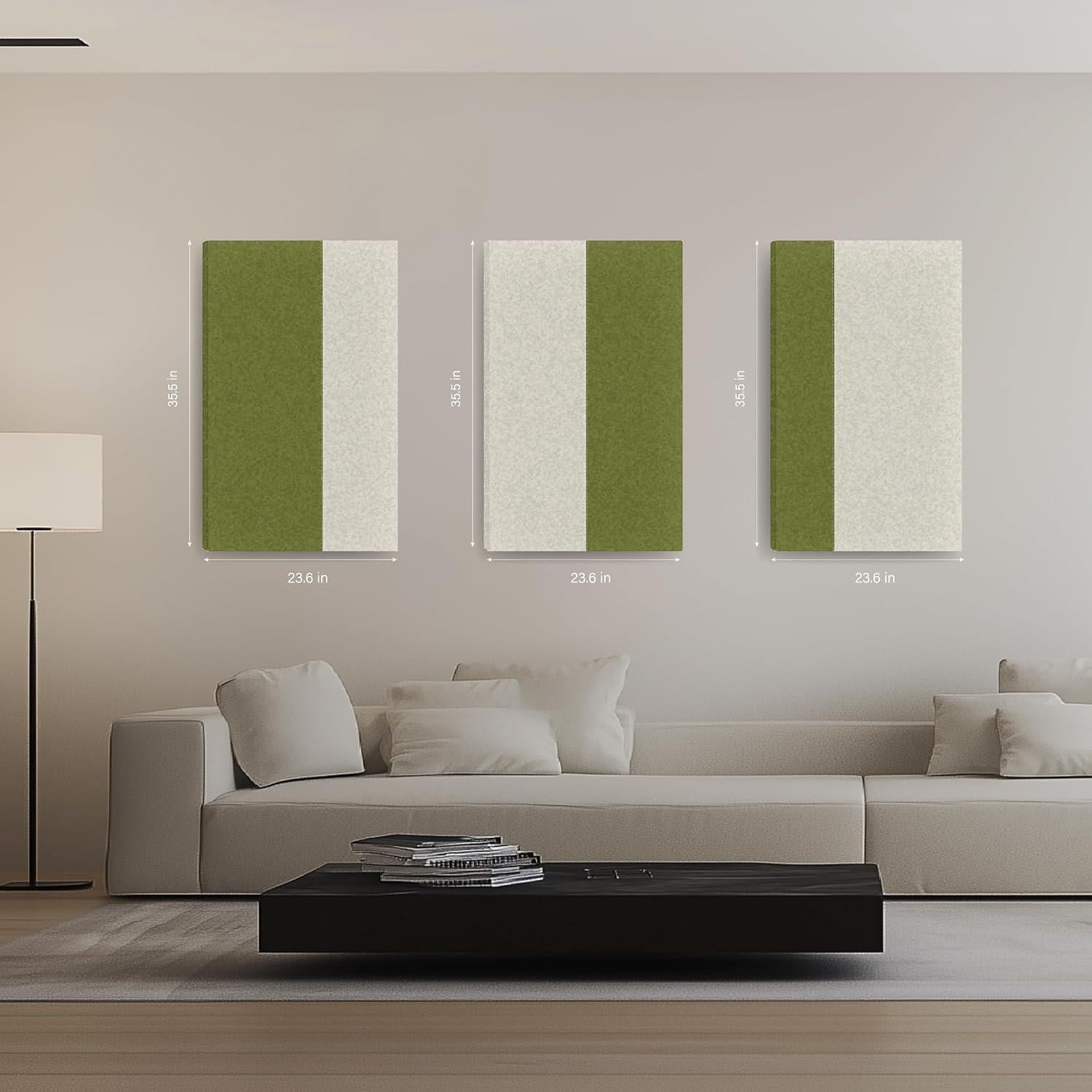 Paquete de 3 Paneles Acústicos de Tela Cosidos 90x60 cm Verde y Gris