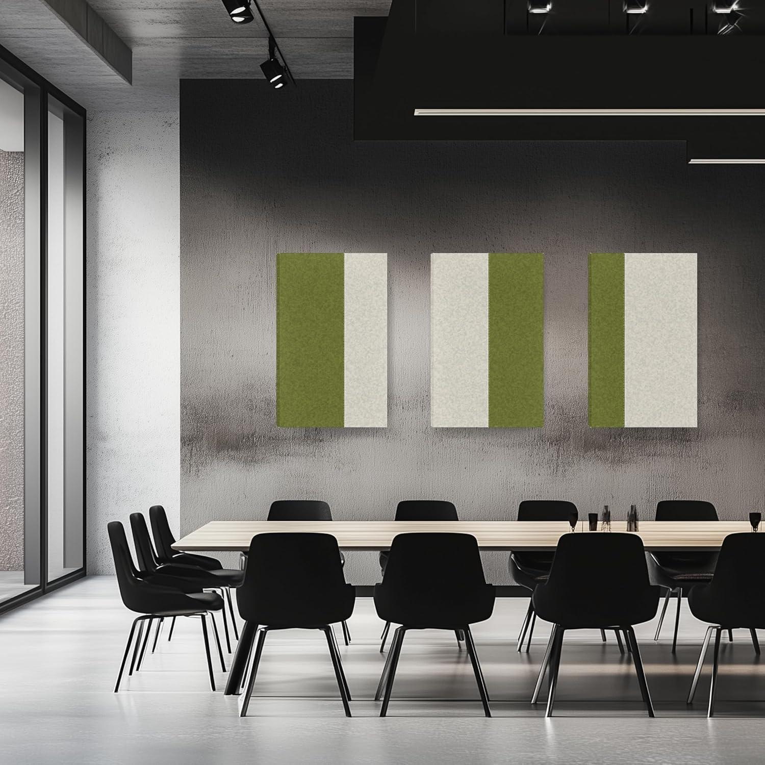 Paquete de 3 Paneles Acústicos de Tela Cosidos 90x60 cm Verde y Gris