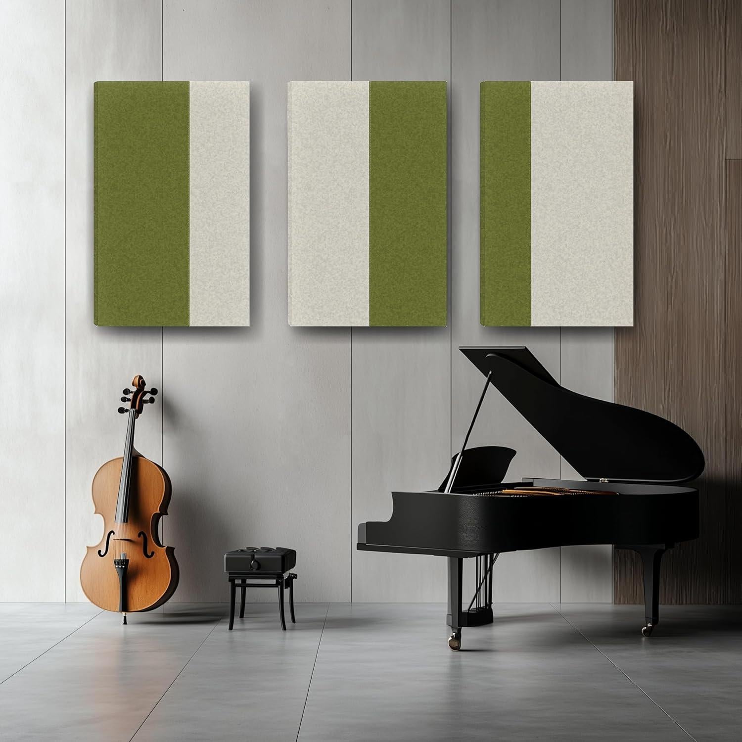 Paquete de 3 Paneles Acústicos de Tela Cosidos 90x60 cm Verde y Gris