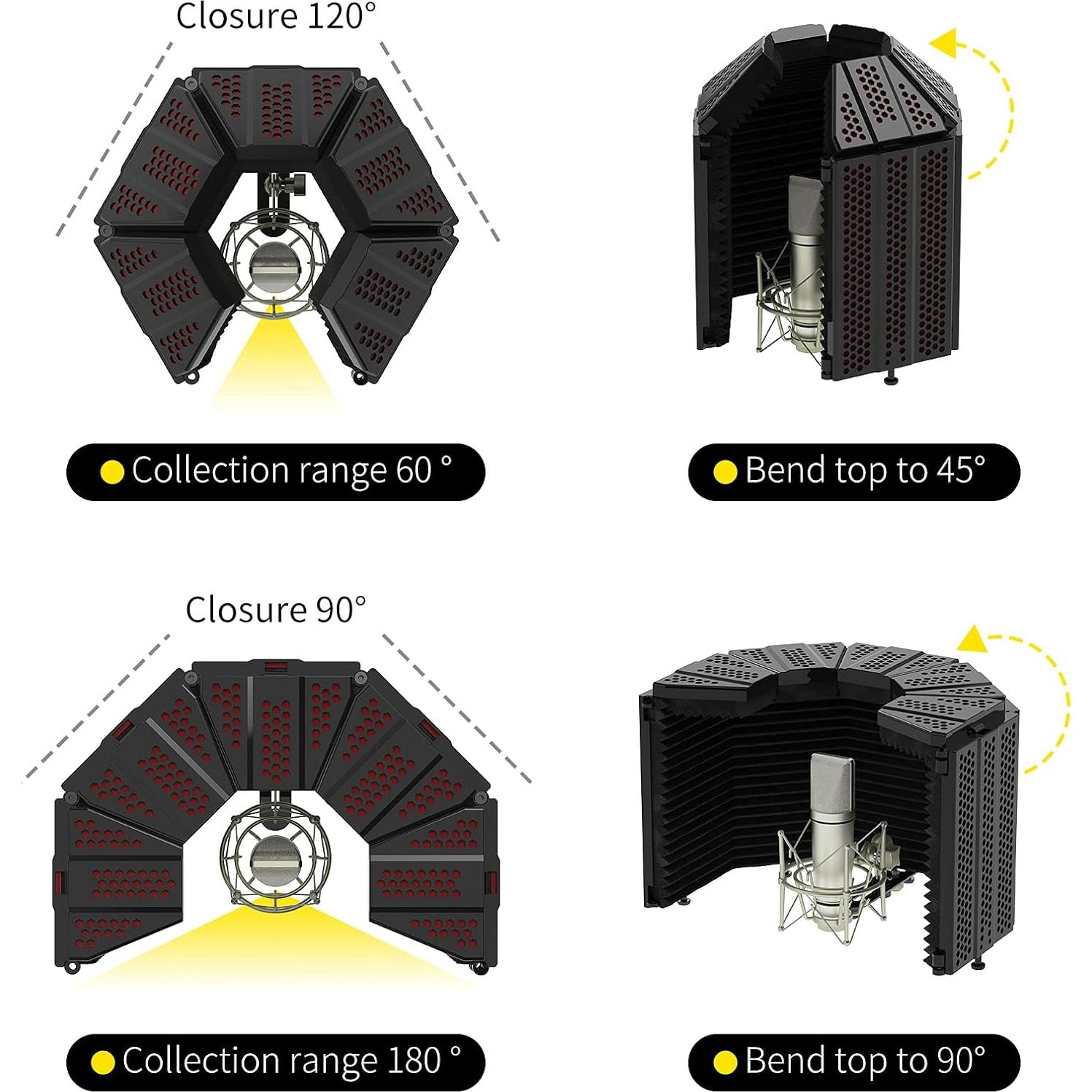 XTUGA Escudo de Aislamiento para Micrófono MIS02 Negro 5 Paneles