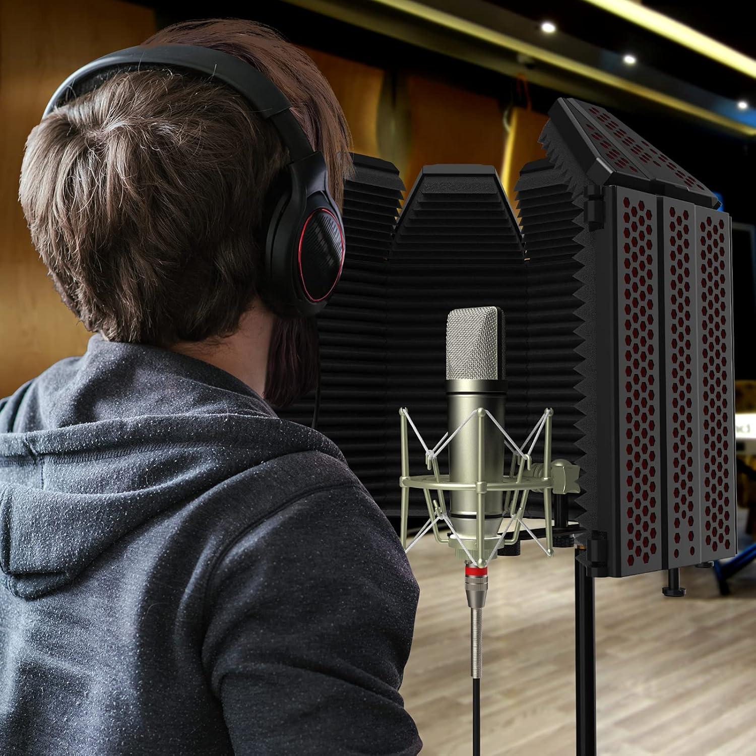 XTUGA Escudo de Aislamiento para Micrófono MIS02 Negro 5 Paneles