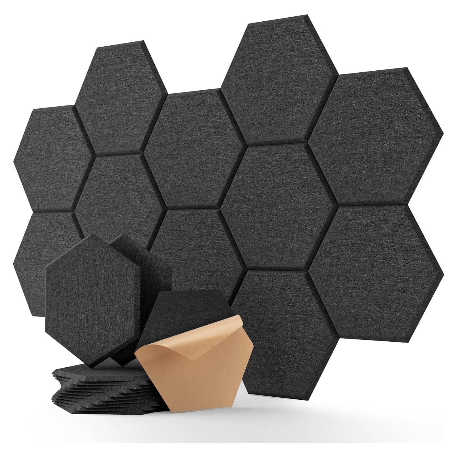 Paneles Acústicos Soundsbay Hexagonales 12 Piezas 30.4x25.4cm Negro