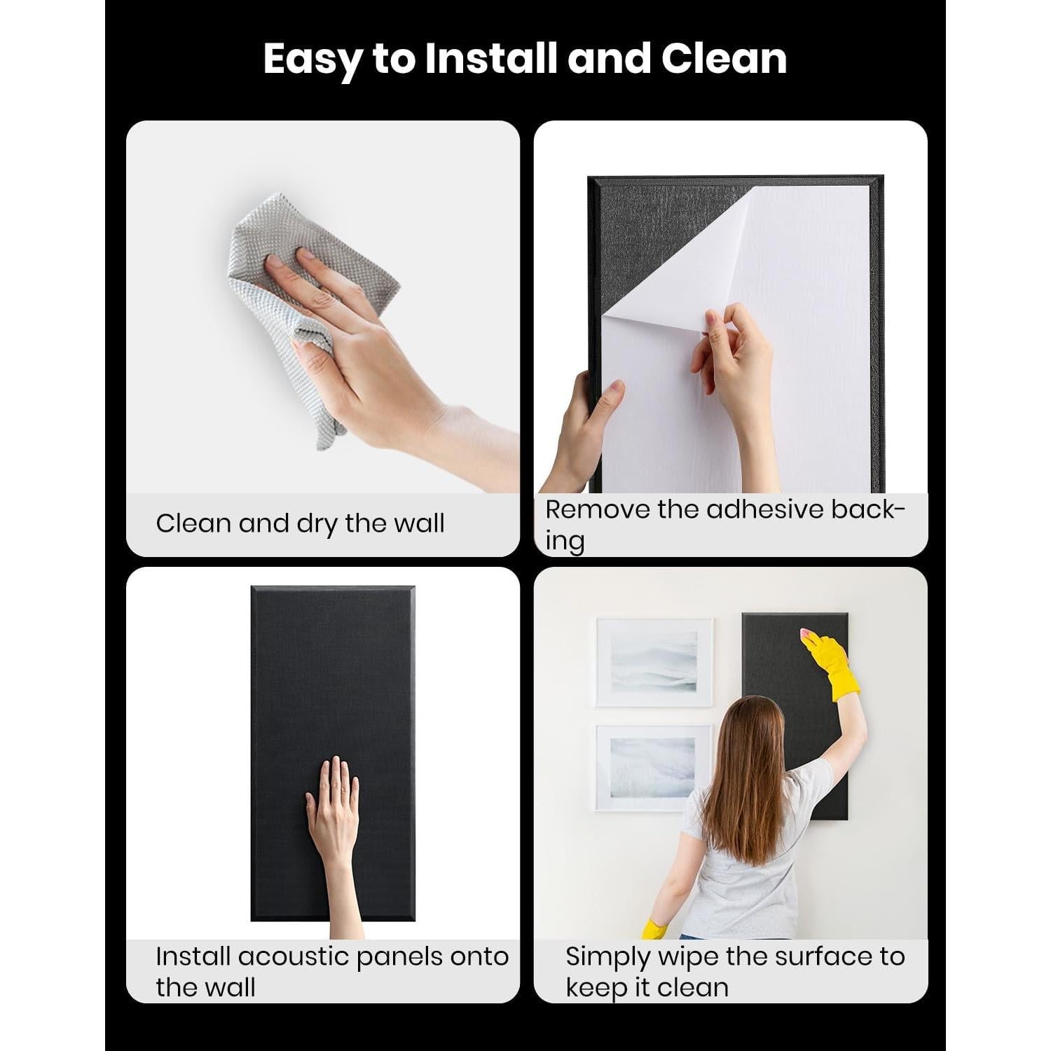 Paneles Acústicos Moukey 4 PCS 60x30 cm Aislantes Sonido Negro