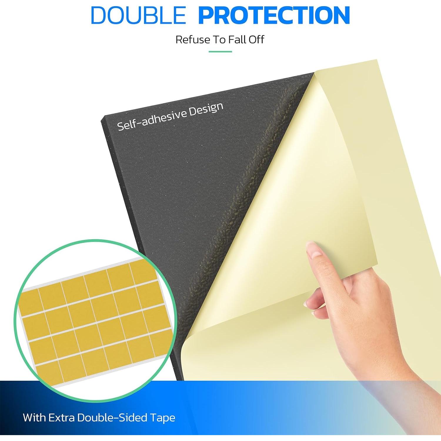 HYCHINS Upgrade 12 Pack Pyramid Sound Proof Foam Panels for Walls with Self-Adhesive, 24" X 12" X 2" High Density Acoustic Panels, Fast Expand Soundproof Wall Panels, Sound Proof Panels for Walls