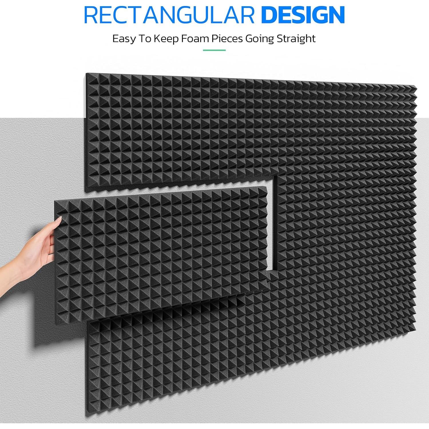 HYCHINS Upgrade 12 Pack Pyramid Sound Proof Foam Panels for Walls with Self-Adhesive, 24" X 12" X 2" High Density Acoustic Panels, Fast Expand Soundproof Wall Panels, Sound Proof Panels for Walls