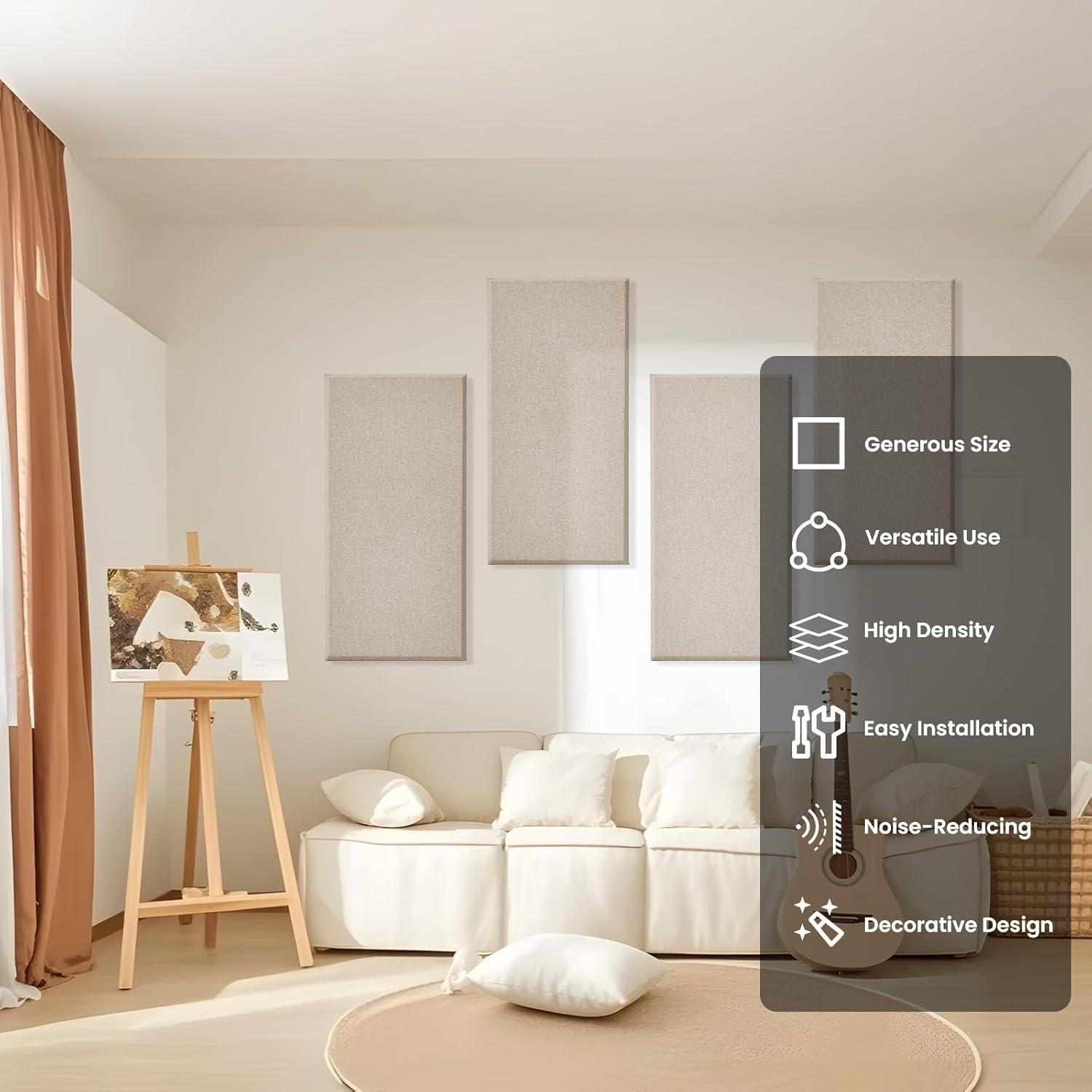 4 Paneles Aislantes de Sonido Acústicos Camel 60x30 cm