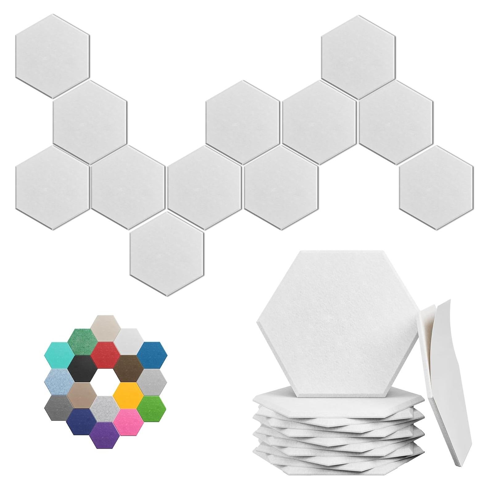 Paneles Acústicos Hexagonales UNECHO - 12 Piezas 30.48x25.4cm Blanco