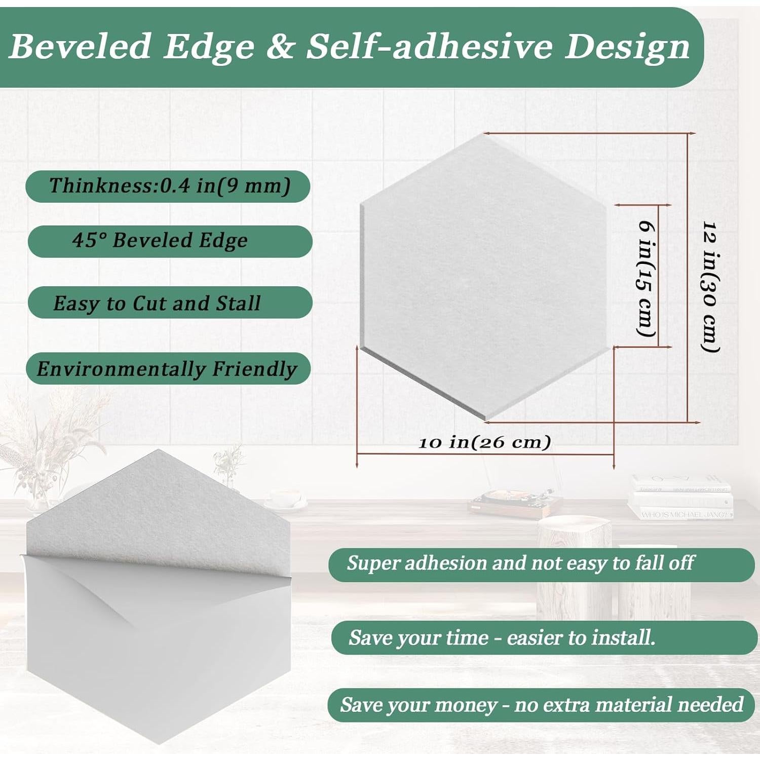 Paneles Acústicos Hexagonales UNECHO - 12 Piezas 30.48x25.4cm Blanco