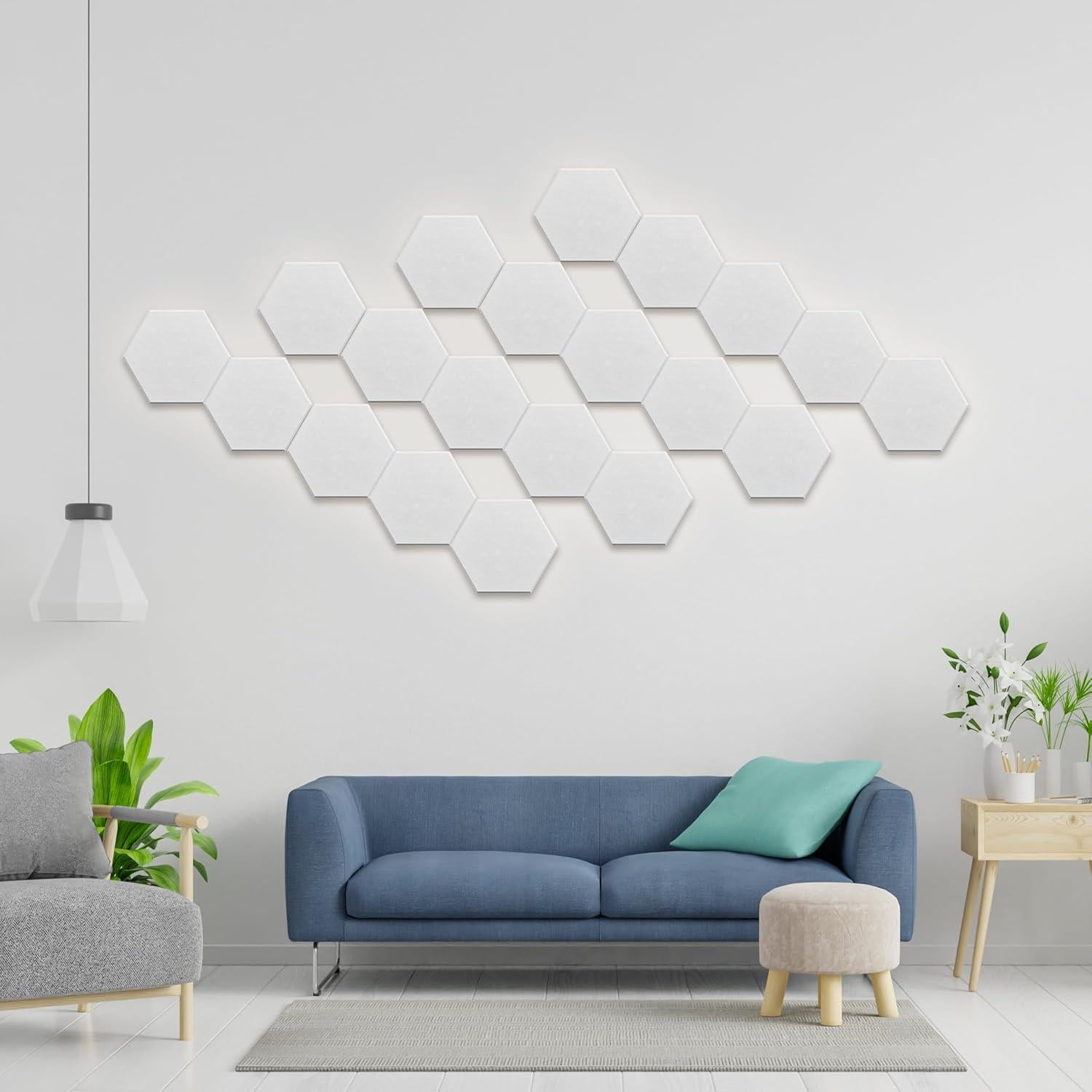 Paneles Acústicos Hexagonales UNECHO - 12 Piezas 30.48x25.4cm Blanco