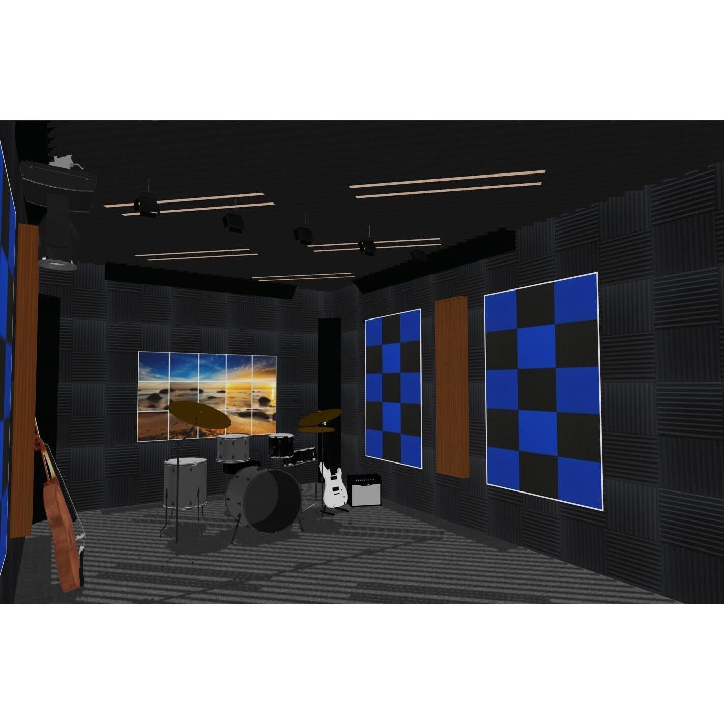 Paquete de 12 paneles de espuma acústica negra 30x30 cm