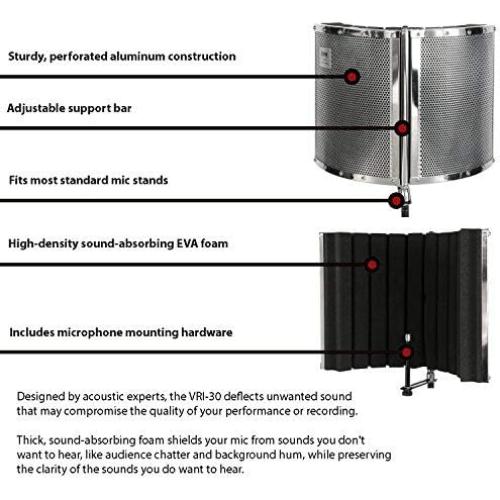 LyxPro VRI-30 Vocal Absorbing and Recording Microphone Isolation Shield Panel with Strong Durable Adjustable TMS-1 Microphone Stand Boom Arm For Home Office and Studio Portable & Foldable Stand Mount