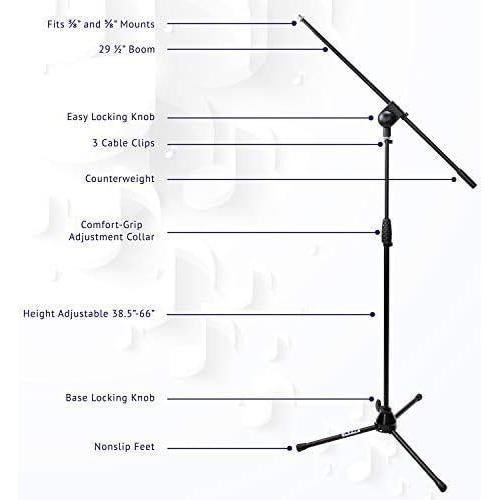LyxPro VRI-30 Vocal Absorbing and Recording Microphone Isolation Shield Panel with Strong Durable Adjustable TMS-1 Microphone Stand Boom Arm For Home Office and Studio Portable & Foldable Stand Mount
