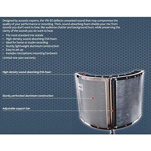 LyxPro VRI-30 Vocal Absorbing and Recording Microphone Isolation Shield Panel with Strong Durable Adjustable TMS-1 Microphone Stand Boom Arm For Home Office and Studio Portable & Foldable Stand Mount