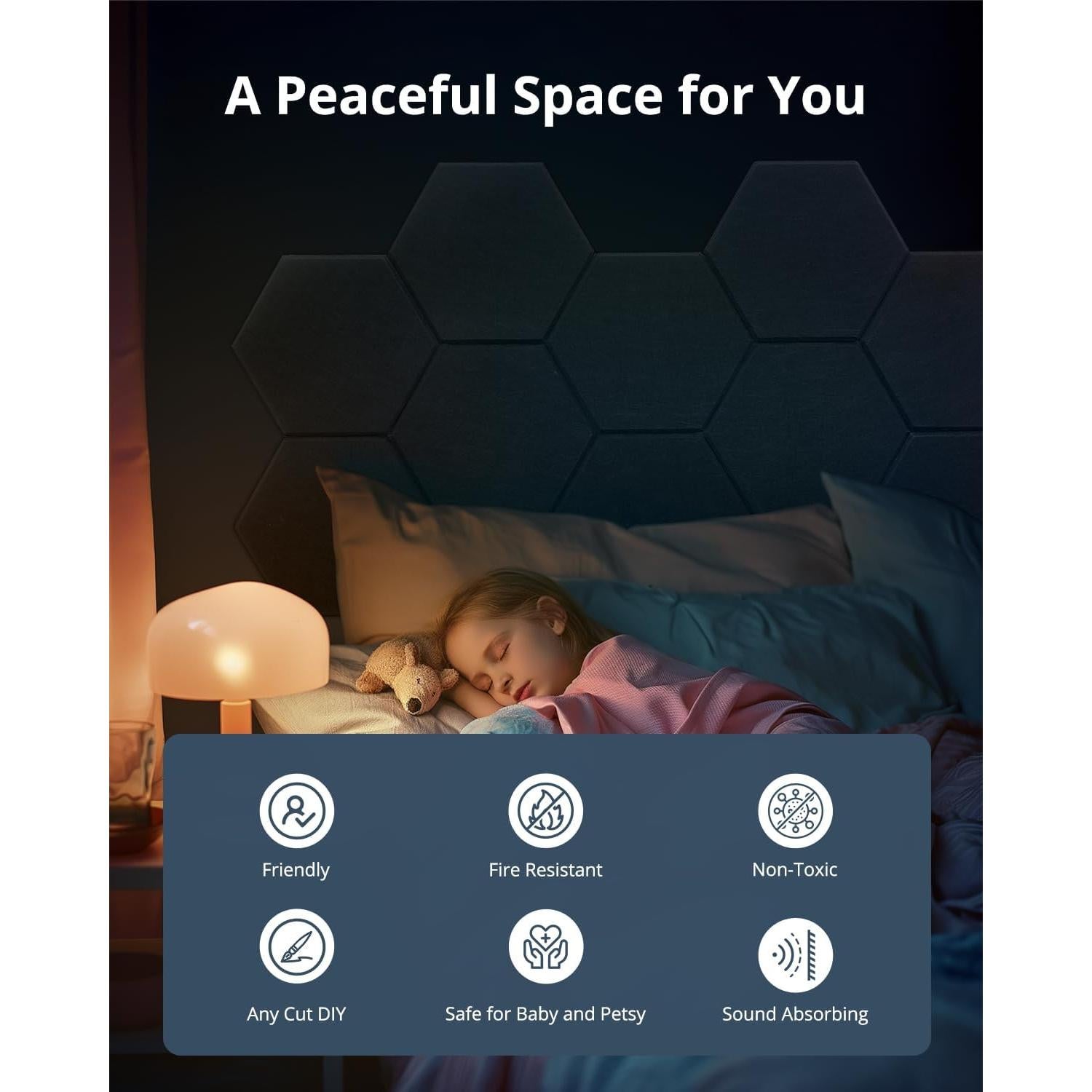 Paneles Acústicos Absorbentes Woovio 12 Piezas Hexagonales 30.48cm