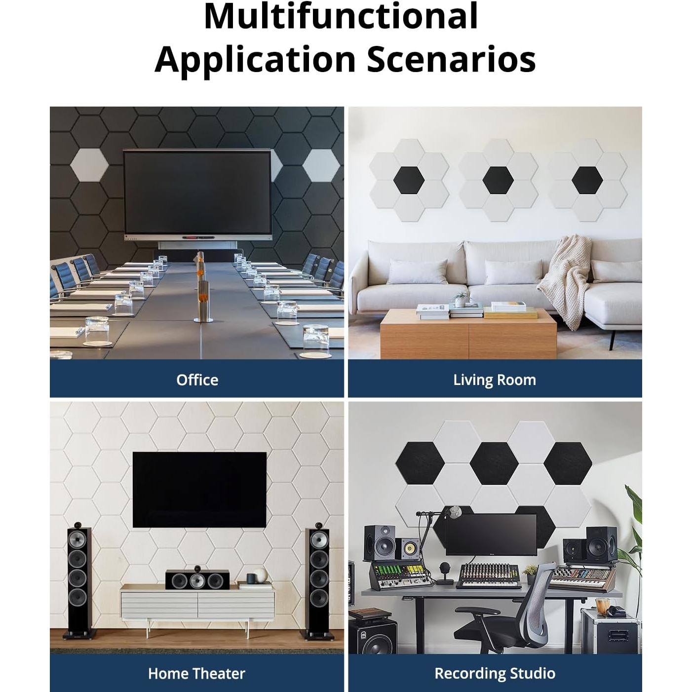 Paneles Acústicos Absorbentes Woovio 12 Piezas Hexagonales 30.48cm
