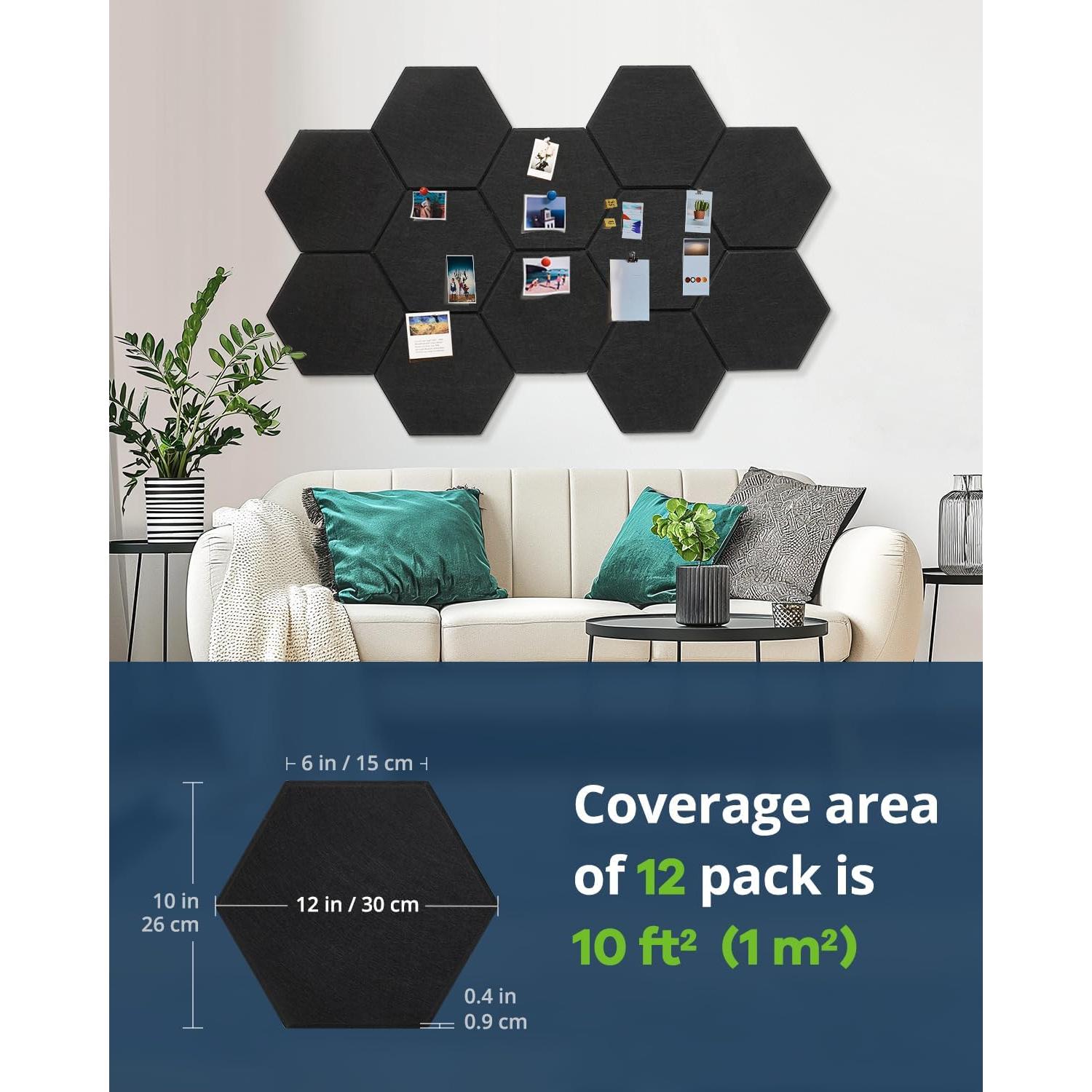 Paneles Acústicos Absorbentes Woovio 12 Piezas Hexagonales 30.48cm