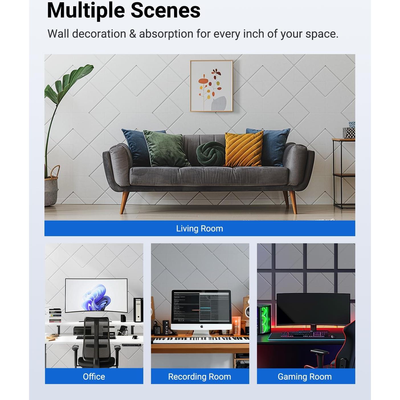 Paquete de 12 Paneles Acústicos Aislantes Topnaca 30.48x30.48cm Blanco