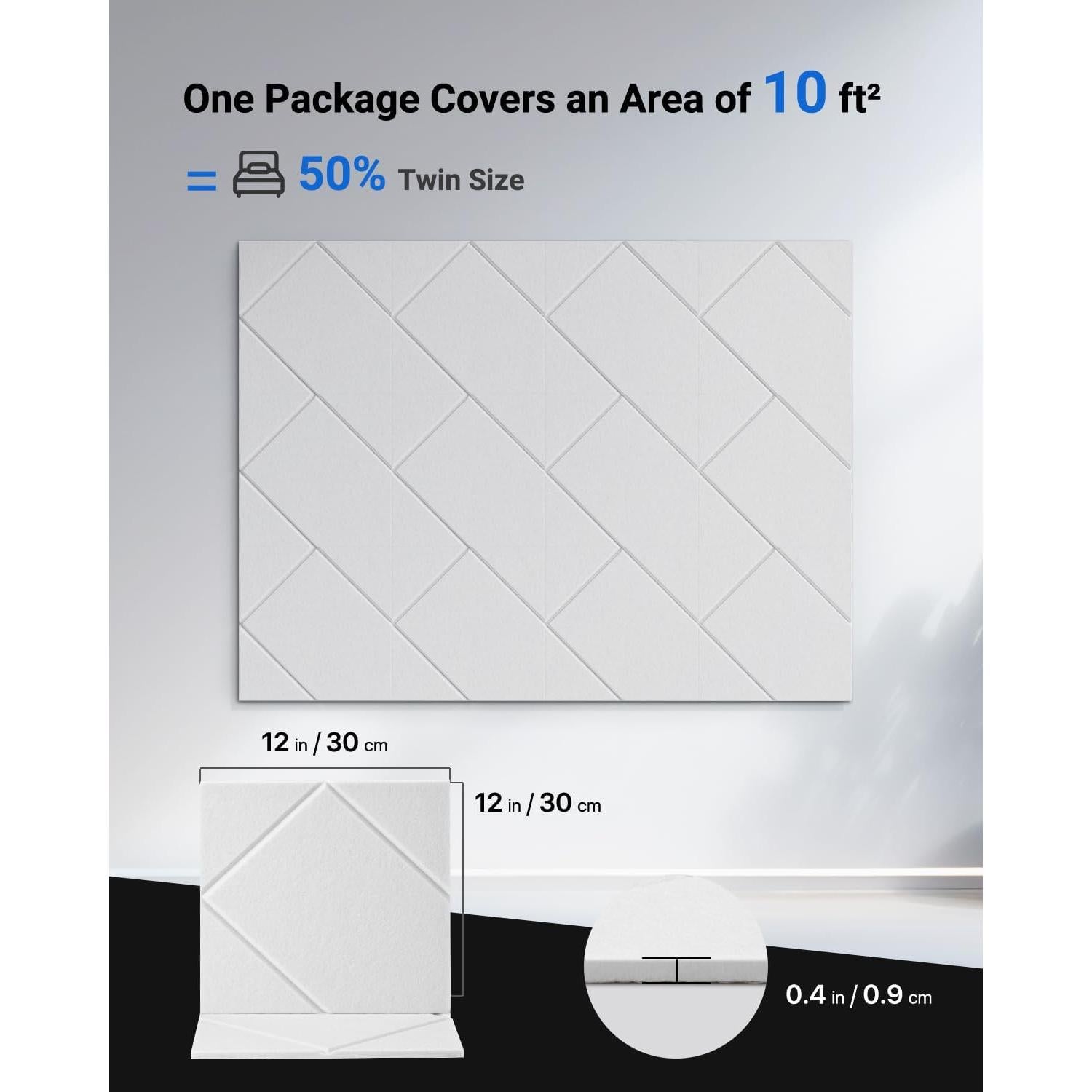 Paquete de 12 Paneles Acústicos Aislantes Topnaca 30.48x30.48cm Blanco