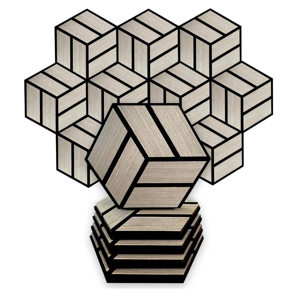 Paneles Acústicos Hexagonales Urban Decor 5 Piezas Gris