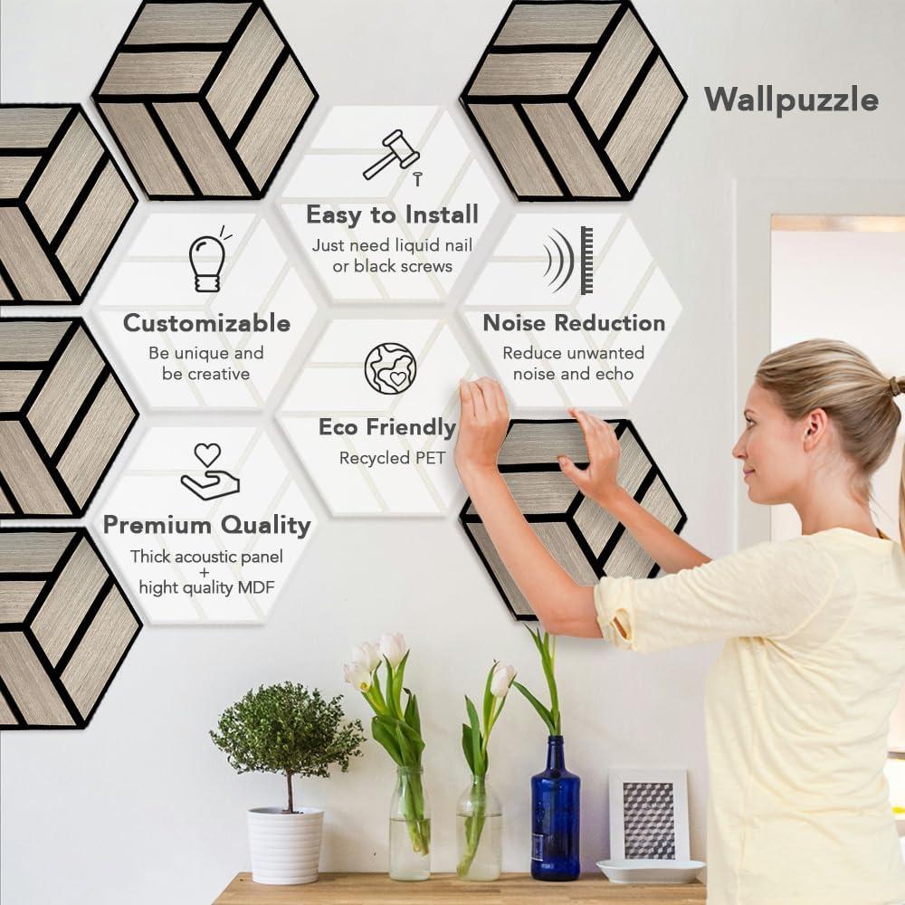 Paneles Acústicos Hexagonales Urban Decor 5 Piezas Gris