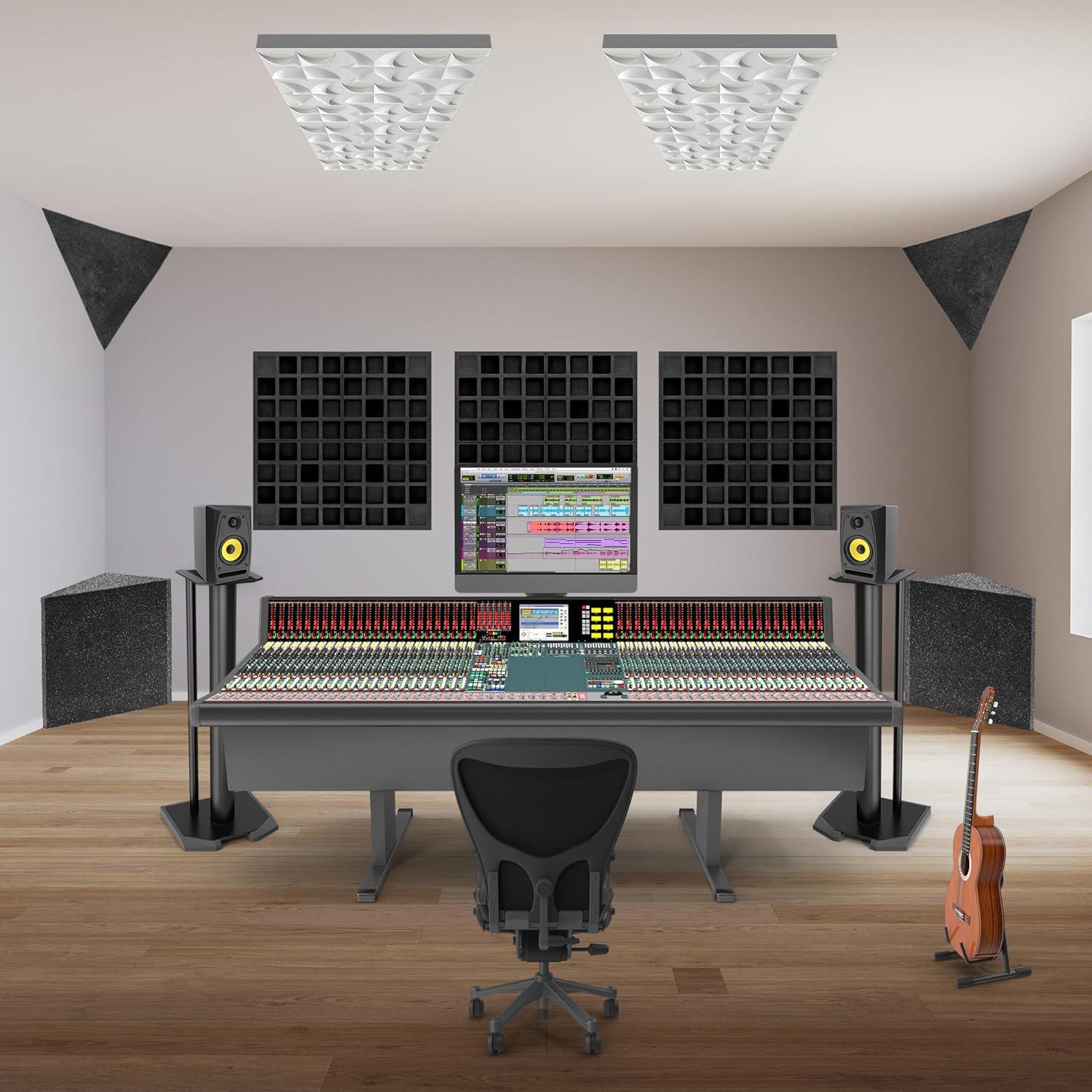 4 Paneles Difusores Acústicos EVA 60x60x5cm Negro para Estudio