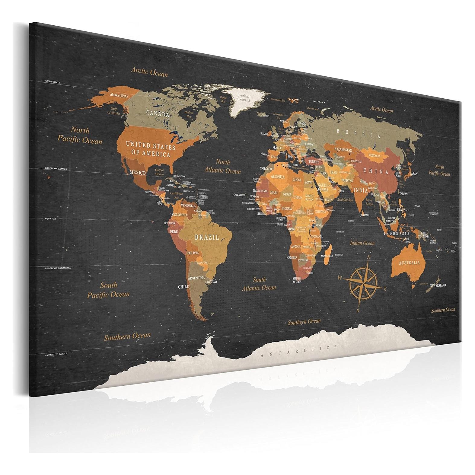 Impresión en Lienzo Acústico Artgeist Mapa del Mundo 90x60 cm