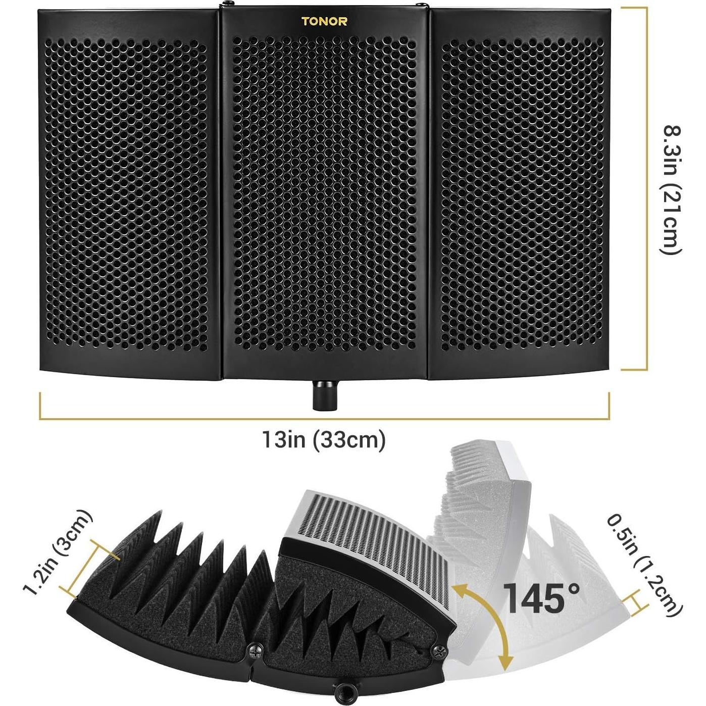 Escudo de Aislamiento de Micrófono TONOR Negro 21.08x33.02cm