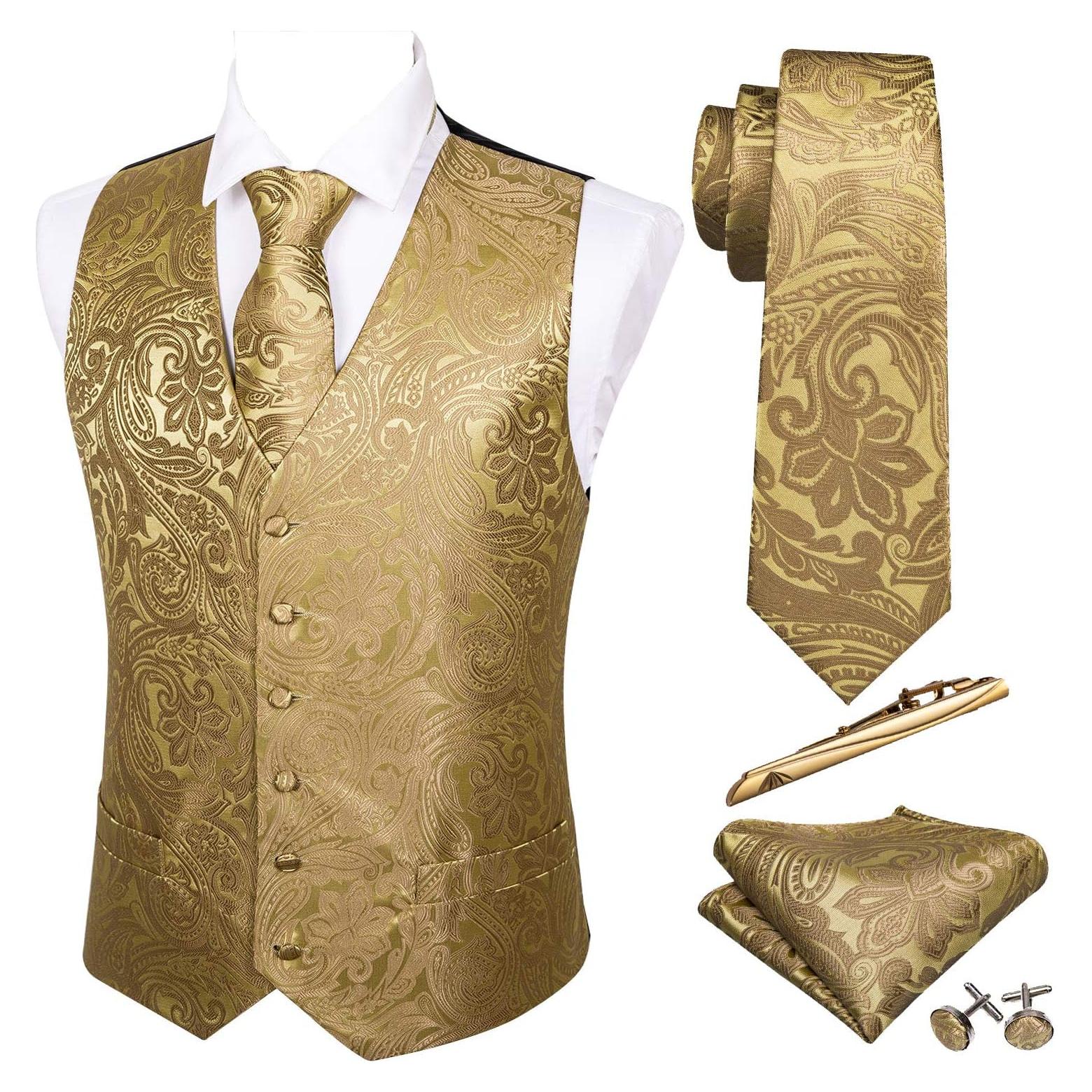 Chaleco Formal Barry.Wang para Hombre con Corbata de Seda 5 Piezas