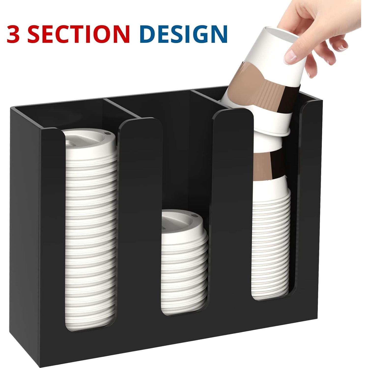 Dispensador de Tazas de Acrílico KOTEMON Negro 3 Compartimentos