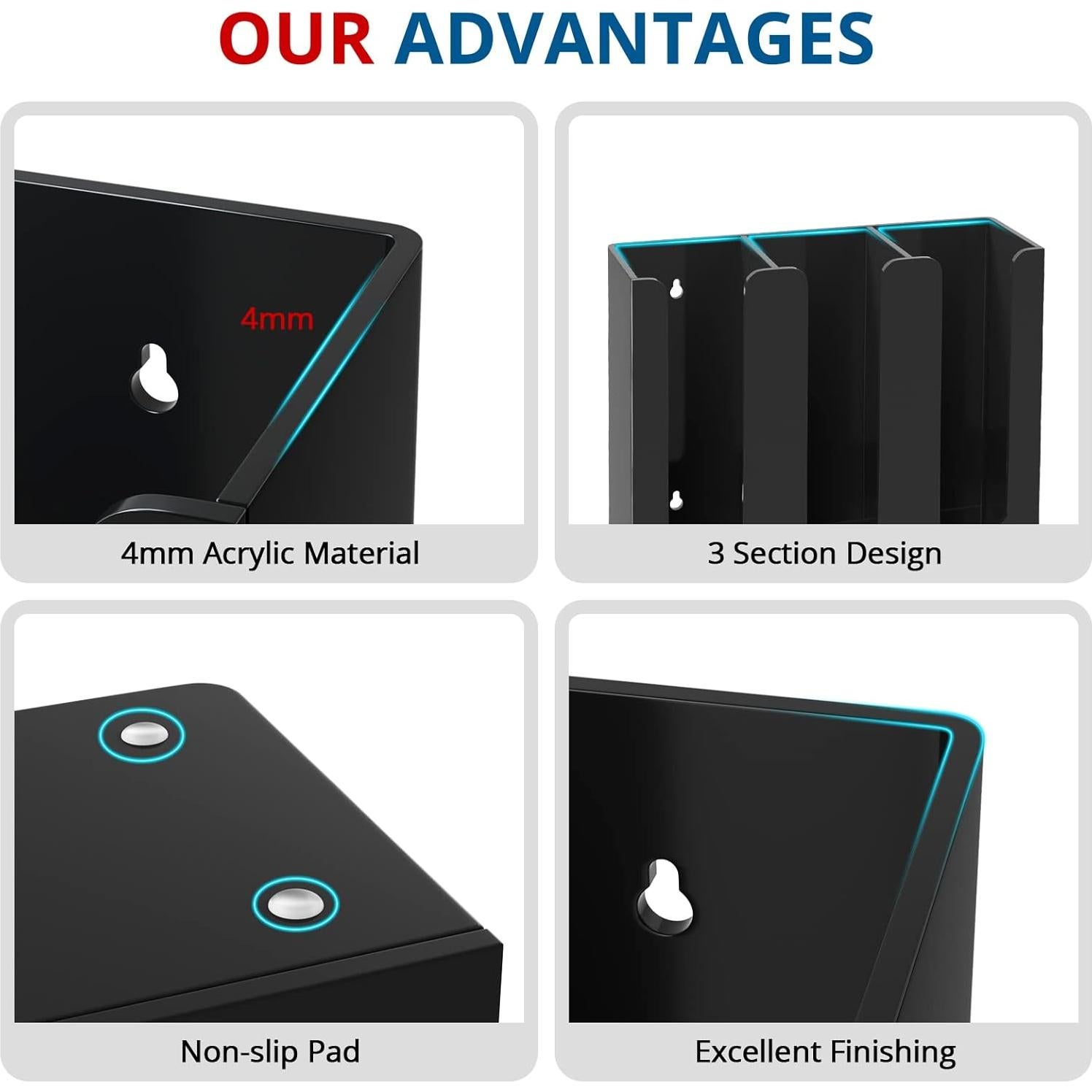 Dispensador de Tazas de Acrílico KOTEMON Negro 3 Compartimentos