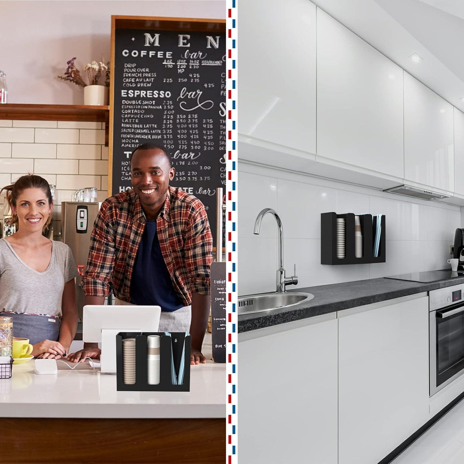 Dispensador de Tazas de Acrílico KOTEMON Negro 3 Compartimentos