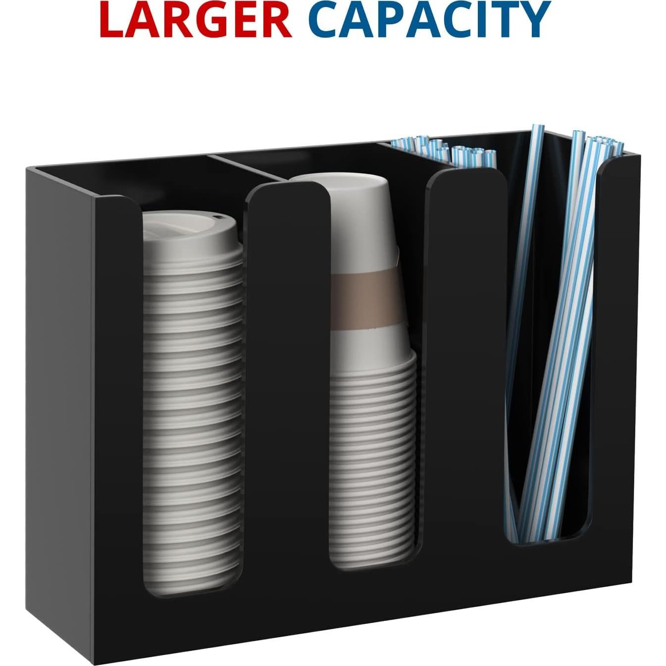 Dispensador de Tazas de Acrílico KOTEMON Negro 3 Compartimentos