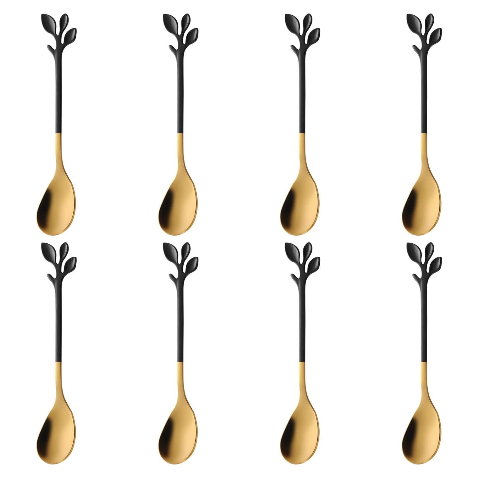 Juego de 8 Cucharas de Espresso AnSaw Negro y Dorado 11.9 cm