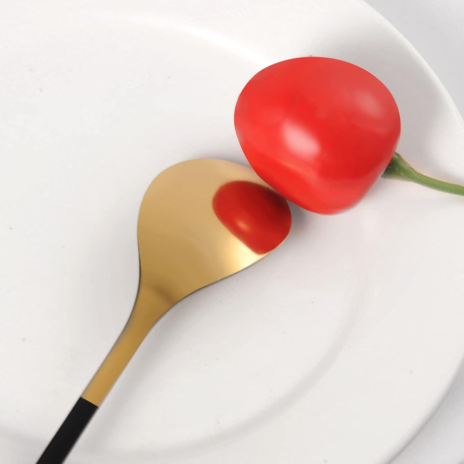 Juego de 8 Cucharas de Espresso AnSaw Negro y Dorado 11.9 cm