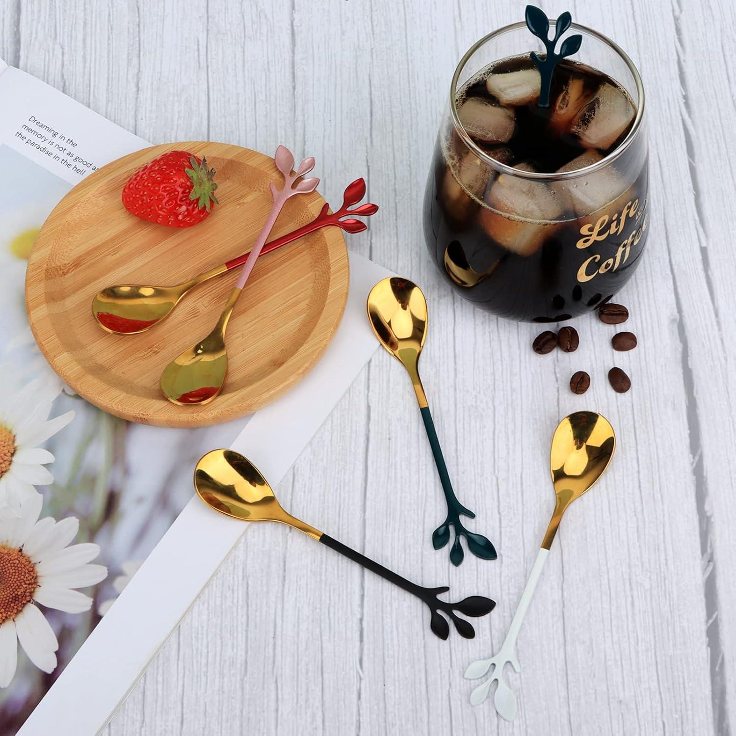 Juego de 8 Cucharas de Espresso AnSaw Negro y Dorado 11.9 cm