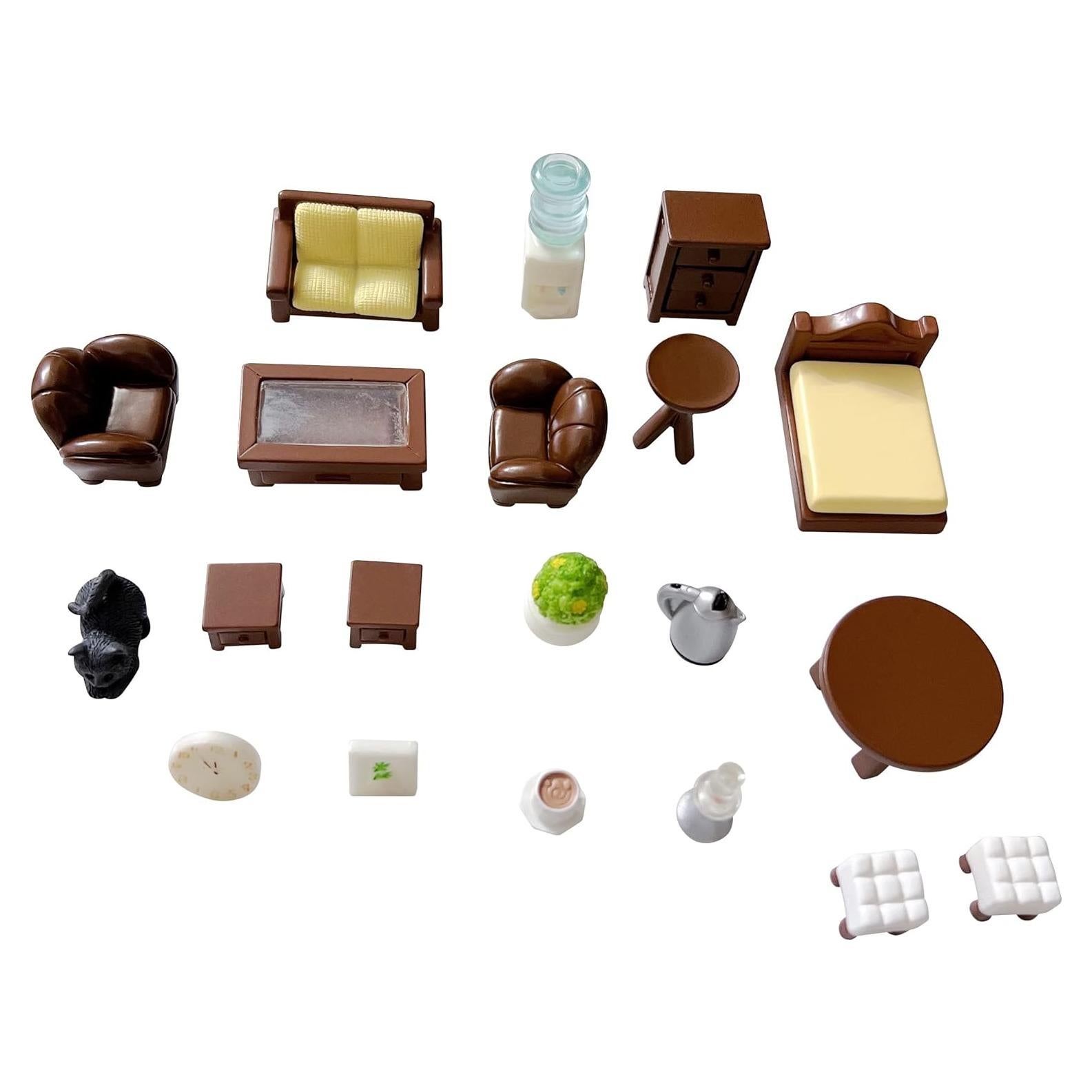 20pcs Mini Muebles de Resina Marrón para Casa de Muñecas