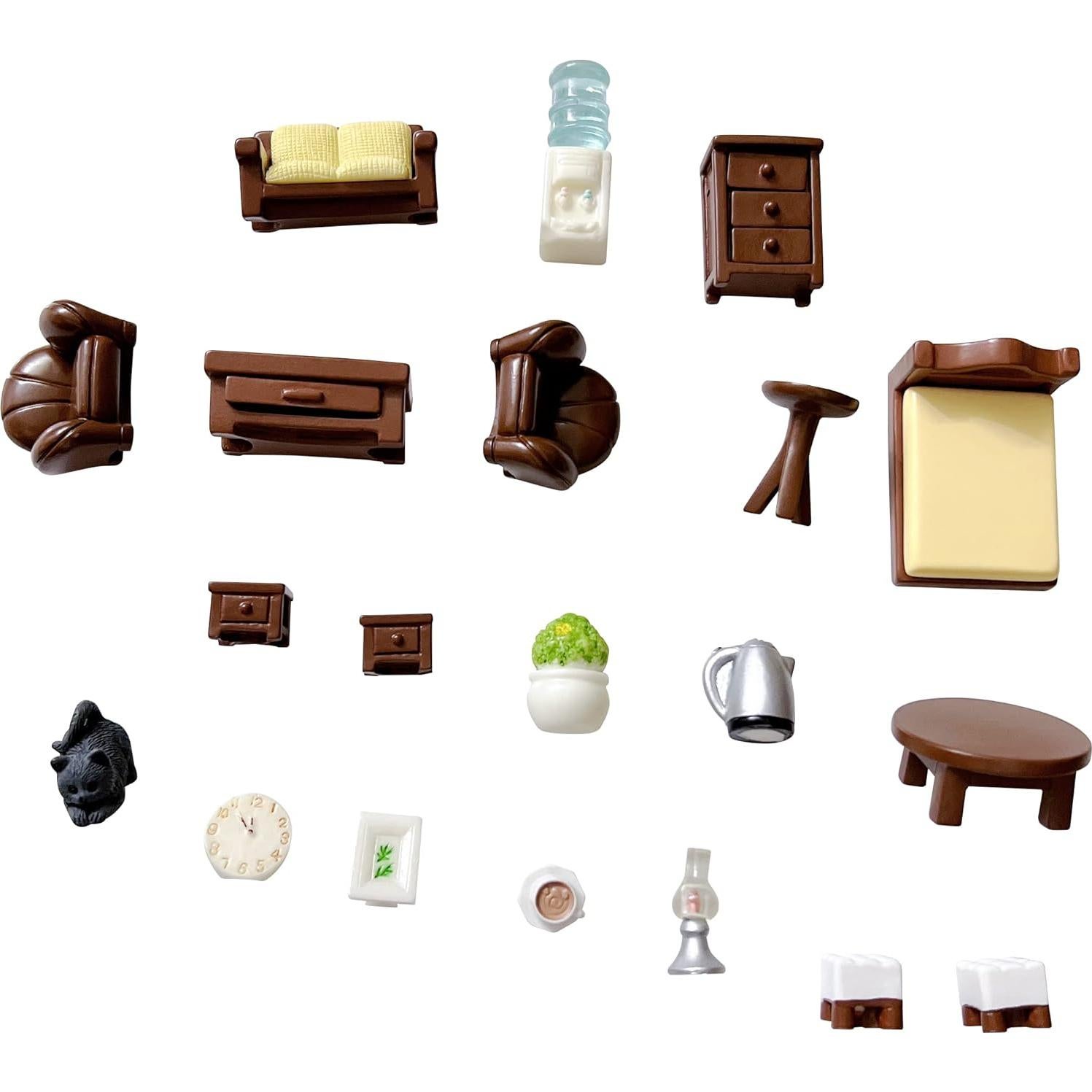 20pcs Mini Muebles de Resina Marrón para Casa de Muñecas