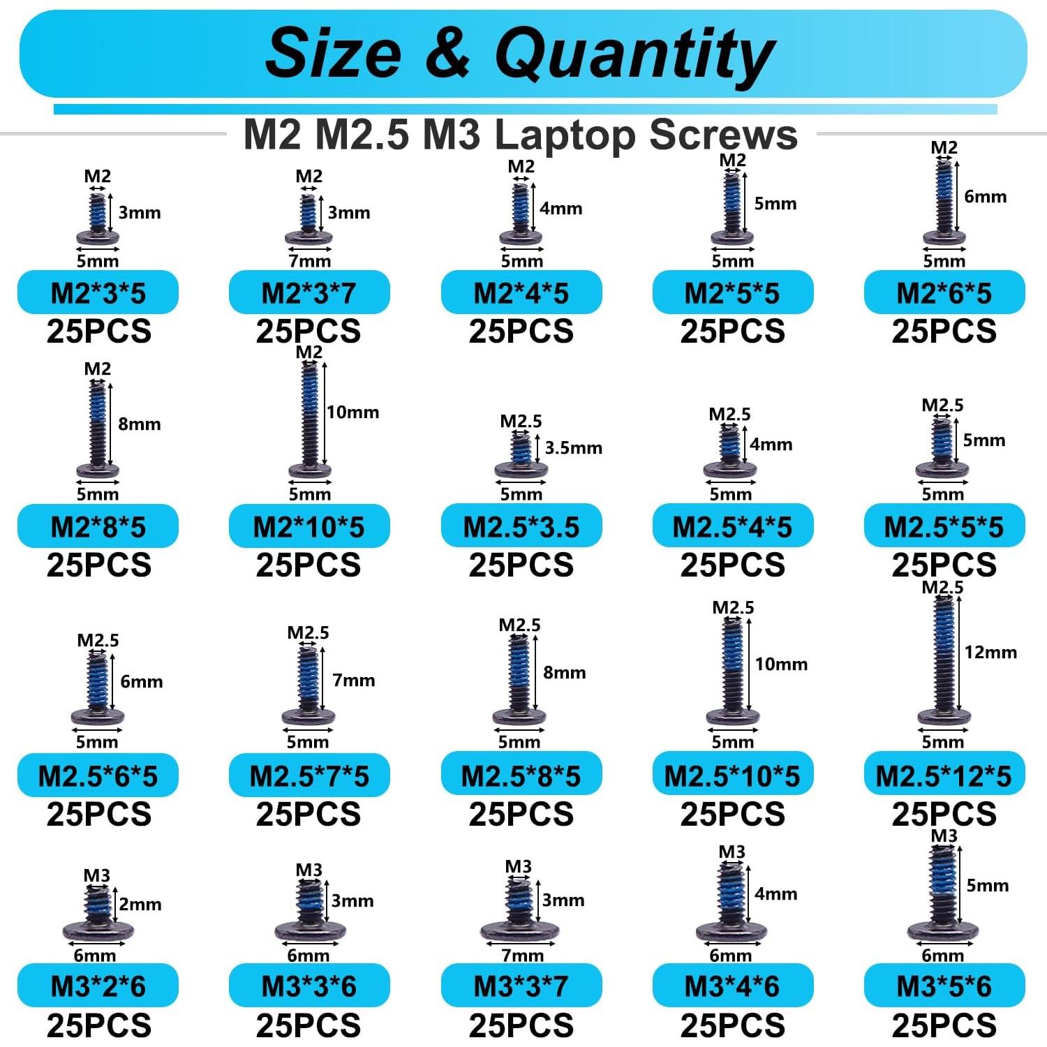 Kit de Tornillos para Laptop 500PCS Bemaka M2 M2.5 M3 Azul