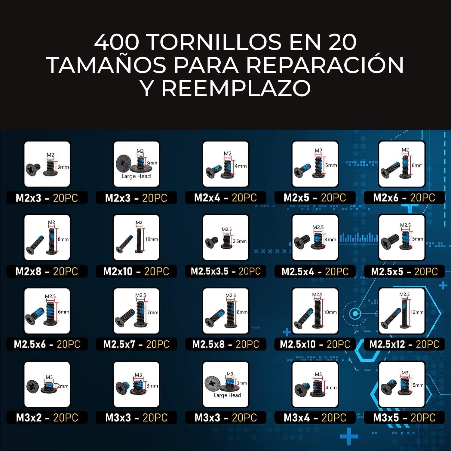 Kit de Tornillos para Laptop Bolt Dropper 400 Piezas Nylok