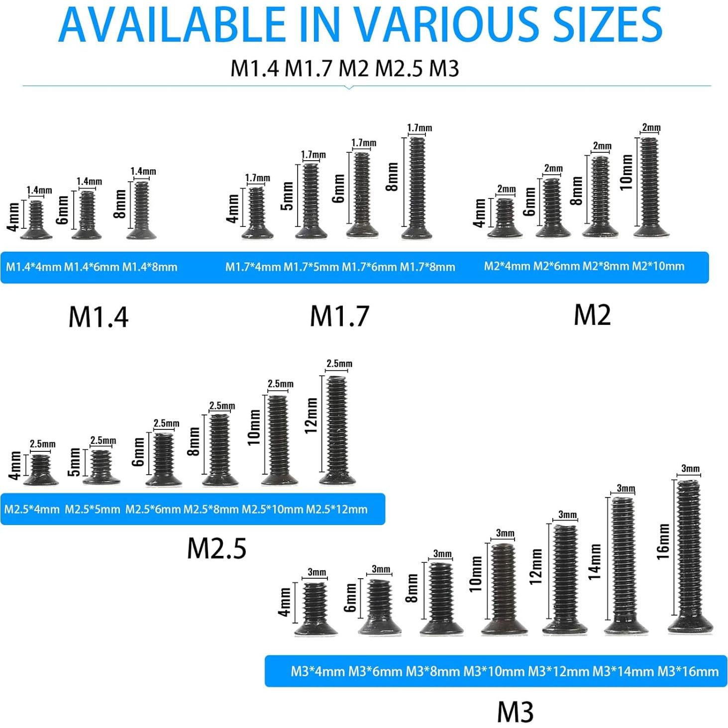 Kit de Tornillos para Laptop 720 Piezas Meiduolai M1.4 M1.7 M2 M2.5 M3